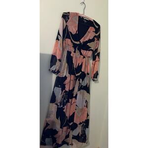 Lulus Floral Maxi Dress XS Long Sleeve Boho‎ V-Neck A-Line Chiffon Flowy